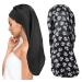 Ladaypoa 2 pieces women satin sleep cap silk hood for curly hair satin hair hood to sleep large double double -layer adjustable satin hood for women black+black loop
