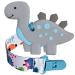 BIGSPINACH 1 Soft Grey Dinosaur Teether for Babies and 1 Baby Pacifier Clip Valentines Day Gifts for Baby Boy Baby Boy Teething Toy Silicone Chew Toys for Baby