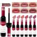 DAGEDA 6Pcs Wine Lip Tint  Matte Lipstick Lip Stain Set Long Lasting Waterproof Lip Stain Set  6 Colors Velvety Liquid Wine Bottle Lip Gloss  Non-stick Cup Lip Makeup Gift Kit for Girls Women(B Set) Color B