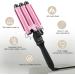 1 Inch Pink 3 Barrel Curling Iron Wand with LCD Display - Ceramic Tourmaline, Dual Voltage Hair Crimper for Waves, Adjustable Temperature, Portable and Quick Heating - Buy Online on SooperMarket.com