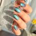 Short False Nails 24PC Fake Nails Short Holographic Blue Color Press On Nails Short With Glue Stickers French Stick On Nails For Women Elegant Touch Nails For Party Daily (JP1314)