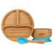 nohla - Bamboo Baby & Toddler Suction Plate Bowl & Silicone Spoon Weaning Set - Suction Ring for Secure Grip on Smooth Surfaces - Eco-Friendly BPA-Free - Blue Blue Set