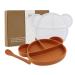 Silicone Baby Suction Plate Toddler Self Feeding Plates Children's Plate with Lid and Spoon Kid Divided Weaning Plate Dinnerware Set with Gift Box BPA Free & Dishwasher Safe (Caramel)