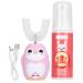 Kids Electric Toothbrush Children Automatic Sonic Toothbrush with 60ml Mousse Toothpaste UShaped Silicone Brush Head IPX7 Waterproof(Pink)