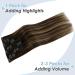 LAAVOO Brown Clip-In Extensions - 30cm Remy Real Hair Ombre Brown with Light Brown Clips | 70g/5pcs Double Tress - Buy Online on SooperMarket.com