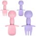 Vicloon Baby Fork and Spoon Set 4Pcs Infant Silicone Self Feeding Utensil Easy Grip Toddler Cutlery Kit Baby Weaning and Feeding Spoons for Infant Children First Led Training Weaning(Purple-Pink)