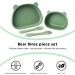 Qshare Suction Baby Plate and Bowl Set | Fork Spoon | Silicone Feeding Supplies for Toddler Self-Feeding | BPA-Free | Bears-Green - Buy Online on SooperMarket.com