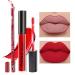 2Pcs Matte Ruby Red Lip Liner and Lipstick Makeup Set, DNM Matte Liquid Lipstick 24H and with Lip Liner Set Kit Waterproof Long Lasting labiales mate 24 horas originales matte larga duracion 24 13+07 2 Count (Pack of 1) Set02