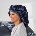 ADAMA Luxy Satin Bonnet  Double Sided for Nighttime Hair Protection  Comfortable Elastic Headband  Shiny Metallic Finish  Extra Large Size for Large Volumes of Hair  Machine Washable  Navy and Silver - Buy Online on SooperMarket.com