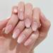JUSTOTRY 24 pcs Glitter Fake Nails Medium with Jewels Peach Pink French Press on Nails Patterns Ballerina Long Stick on Nails for Women Acrylic Coffin False Nails with Glue for Nail Art Pink&glitter1