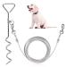 Welltop 16 ft Dog Tie Out Cable with 15" Spiral Ground Stake Spike for Dog Up to 120 lb for Playing Camping and Backyard in Ground (White)