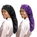 Ladaypoa long satin hair hood girls silky hat 2 pieces women long satin hood sleeping hat to sleep extra large satin sleeping cap unit size black+purple