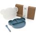Silicone Baby Suction Plate with Lid and Spoon - Kid Divided Weaning Plate in Blue | BPA Free & Dishwasher Safe - Children's Dinnerware Set - Buy Online on SooperMarket.com