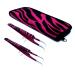 SET OF 2 Stainless Steel Pink Black Zebra 3D Eyelash Extension Tweezers Strong Curved + Pro Straight angled Fine Point (A2Z)