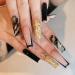 RUNRAYAY Black Marble French Tip Press On Nails Long with Gold Foil Fack Nails for Girls Acrylic Nude Nail Press On for Women and Girls 24Pcs