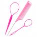 sularpek 3pcs Topsy Tail Hair Tool Pink Hair Looping Tool with Rat Tail Comb Hair Pull Through Tool Tail French Braid Loop Tool Hair Braiding Tool for Making Women and Girls Hair Style