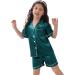SWOMOG Kids Silk Pyjamas Set - Short Sleeve Satin PJs for Boys & Girls | Button-Down Silky Nightwear | Children Sleepwear for Ages 6-7 | Green - Buy Online on SooperMarket.com