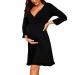Bresdk Women's Maternity Nightdress Nightwear Long Sleeve Breastfeeding Nightgown Loungwear Pyjamas Pregnant Black Long Sleeve M