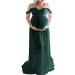 FEOYA Maxi Maternity Dress Chiffon Lace Strapless Gown Split Front for Pregnant Women Photography Full Length Green S