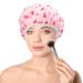 FRCOLOR Girl Beanie Shower Cap - Reusable Floral Printed Spa Cap for Girls - Elastic Double Wrap Protector for Beauty Bonnet - Salon Bathing Cap for Women - Pink, 29x29cm - Buy Online on SooperMarket.com