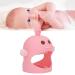 Silicone Chick Shape Baby Teether with 2 Teether Stems - Cherry Powder Color - Daytime and Nighttime Teething Relief - Cute and Safe Chew Toy - Buy Online on SooperMarket.com