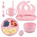 Baby Feeding Set Baby Led Weaning Supplies Silicone Bib Suction Divided c Bowl Spoon Fork Toddler Utensils - 6 Moths Pink