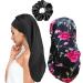 Ladaypoa 2 pieces long satin hats sleeping hat women extra large satin hair hood for sleeping soft and comfortable with a wide elastic band black+red