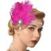 GENBREE 1920s Flapper Headpiece - Rose Red Feather Rhinestone Gatsby Headband for Women - Buy Online on SooperMarket.com