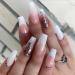 LUVADEYO 24 PCs Pink Coffin Sequins Fake Nails Medium Length-Press On Nails Bling Gradient False Nails Rhinestone Design Nails Full Cover False Nails Sequins Gorgeous Style
