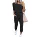 PRETTYGARDEN Women's Two Piece Outfit Short Sleeve Pullover with Drawstring Long Pants Tracksuit Jogger Set A-black Medium