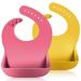 Vicloon Silicone Baby Bib 2PCS Baby Weaning Bibs Waterproof Baby Feeding Bibs Adjustable with Wide Food Catcher Pocket Unisex Toddler Bibs (Pink-Yellow)
