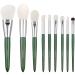 Natural Goat Hair Makeup Brushes Set Labeled 9 Piece Face and Eye Brush Set Ultra soft hair Foundation Concealer Blush Contour Blending Eyeshadow Kabuki travel makeup brush set (green)