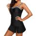 Yonique Women's Tankini Swimsuit with Skirt | Ruched Push Up Swimwear | XS-XXL | Black White Stripe - XL - Buy Online on SooperMarket.com