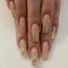 MISUD 24 pcs Long Coffin Press on Nails Ballerina Fake Nails Bling Gold Glitter Artificial Acrylic Nails Glossy Glue on Nails Elegant Nude Pink Gel Stick on False Nails with Design 001-MS007