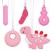 Chew Necklace for Sensory Kids Girls 5 Pack Chewy Necklace Sensory Chew Toys for Autistic Children or Adults with ADHD SPD Anxiety Silicone Pink Dinosaur Stim Toy - BPA Free