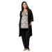 HAPPY MAMA Women's Maternity Nursing 3pcs Nightwear Set: Pants - Top - Robe 558p 8 Beige Flowers & Black