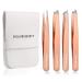 EXCLAIM BEAUTY Tweezers for Women & Men Pack of 4 Stainless Steel Tweezers Set Precision Tweezers for Eyebrows Splinter Ingrown Hair Removal Tweezers Kit for Women with Leather Case Rose Gold