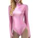 Genetic women metallic liquid glossy long arm gymnasium ballet dance leotard body synthetic leather stage dance clothes costume ballet jersey women black jumpsuit ladies long far rosa-c m