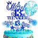 17 Pcs Official 13th Teenager Cake Toppers Giltter Blue Number 13 Pick Cake Decoration Official Teenager Cake Topper with Ballon Cheers to 13 Fabulous Birthday Decoration for 13th Birthday Party