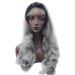BGHJUE Silver Grey Black Hair Root Lace Front Wig Long Wave 22 Synthetic Wigs For Women (Color : Silver grey)-Silver_grey