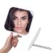 YEAKE Hand Mirror with Handheld Metal Stand, Table Desk Makeup Mirror Portable Travel for Multi-Hanging Wall Mirror On Bathroom Shower Shaving(Square) 9.4"L x 5.9"W (Square) White & Metal(large Handheld Makeup Mirror)
