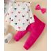 Koonde Baby Girl 3-Piece Outfit Set | Romper, Trouser & Headband | Cream Heart + Magenta | Sizes Newborn to 24 Months - Buy Online on SooperMarket.com