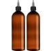 BRIGHTFROM Twist Top Applicator Bottles, 16 OZ, Squeeze Empty Plastic Bottles, Black Nozzle, BPA-Free, PET, Refillable, Open/Close Nozzle - Multi Purpose (Amber) 2 Pack