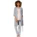 HAPPY MAMA Women's Maternity Nursing 3pcs Nightwear Set: Pants - Top - Robe 558p 8 Powder Pink & Grey Melange With Stars