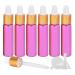 Tianzd 6 pieces 10 ml of empty chrome pink bottle pipette bottles with glass pipette 10 ml of glass bottle with a drip pipette with gold screw cap for essential oils perfume oils pink 10 ml