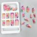 24 Pcs Medium Square French Fake Nails | Acrylic Colorful Flower Designs | Glossy Full Cover False Nails | Manicure Decorations for Women and Girls - Buy Online on SooperMarket.com