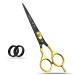 Glamified Glam Hair Cutting Scissors -Sharp Razor Edge Blade Hair Shears Series - 5.5" with Fine Adjustment Stainless Steel Hair Scissors Professional for Men Women & Babies (Black+Gold)