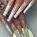 Runrayay lips for pressing nails long artificial nails white and pink nude acrylic ballet-French with nail stone for women and girls