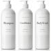 MOIIKKO Shampoo and Conditioner Bottles - Pack of 3 Refillable, 32oz Empty Shampoo Conditioner Body Wash Dispenser (White) with 8 Waterproof Labels for Modern Bathroom Accessories