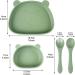 Qshare Suction Baby Plate and Bowl Set | Fork Spoon | Silicone Feeding Supplies for Toddler Self-Feeding | BPA-Free | Bears-Green - Buy Online on SooperMarket.com